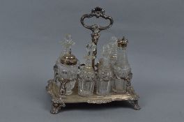 A WILLIAM IV SILVER SEVEN DIVISION CRUET STAND, of rectangular form, central carrying handle,