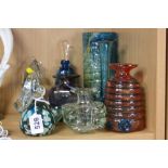 A GROUP OF MDINA GLASS, to include a blue ribbon trail vase, an orange vase with a blue ribbon trail