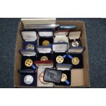 A BOX OF MIXED COMMEMORATIVE MEDALLIONS