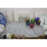 A HARLEQUIN SET OF SIX FLASH WINE GLASSES, together with other cut/clear glasses
