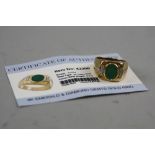 A 9CT EMERALD AND DIAMOND RING (with gems TV certificate), ring size S, approximate weight 6.5