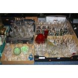 FOUR BOXES OF GLASSWARE, mainly drinking glasses and vases