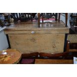 A VICTORIAN PINE TOOL CHEST, with metal banding, approximate size width 96cm x depth 56.5cm x height