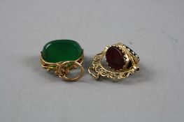 TWO 9CT GOLD HARDSTONE SWIVEL FOBS, total weight approximately 11.9 grams