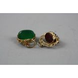 TWO 9CT GOLD HARDSTONE SWIVEL FOBS, total weight approximately 11.9 grams