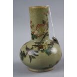 AN ORIENTAL STONEWARE VASE, decorated with birds and foliage, four orange factory marks to base,