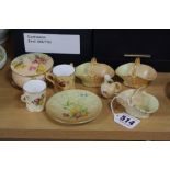 EIGHT ROYAL WORCESTER BLUSH IVORY MINIATURES, to include three baskets, tyg, mug, jug, covered