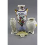 A SPODE COPELANDS CHINA VASE, with twin lion mask handles, decorated with flowers and insects,