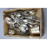 A MIXED PARCEL OF FLATWARE, to include two silver christening mugs, etc