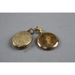 A GOLD OPEN LOCKET AND A GOLD BACK TO BACK PICTURE LOCKET, approximate total weight 14.7 grams