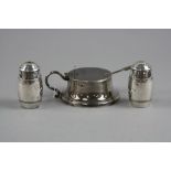 A THREE PIECE SILVER CRUET SET