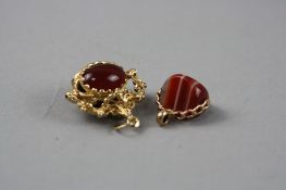 TWO 9CT GOLD HARDSTONE SWIVEL FOBS, total weight approximately 10.5 grams