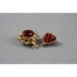 TWO 9CT GOLD HARDSTONE SWIVEL FOBS, total weight approximately 10.5 grams