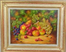 JOHN F SMITH, 'Fruits', an original oil on board, initialled by the artist, framed, image