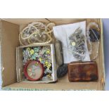 A BOX OF COSTUME JEWELLERY, to include a 9ct banded cheroot holder, etc