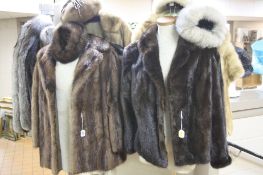 THREE FUR JACKETS, label 'B R Hawkins, Lichfield' in one, together with fur stole and four fur hats