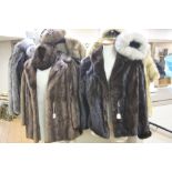 THREE FUR JACKETS, label 'B R Hawkins, Lichfield' in one, together with fur stole and four fur hats