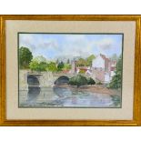 I.S. HODGE, a watercolour painting of a river and bridge, signed, framed, approximately 36cm x 26cm