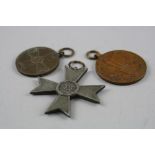 A GROUP OF THREE MILITARY MEDALS, consisting a WW2 German War Merit Cross, no ribbon, dated 1939,