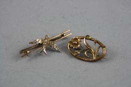 TWO EDWARDIAN 9CT BROOCHES, total approximate weight 5.3 grams