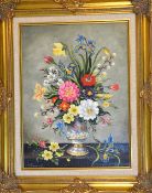 CHRISTINE FORSHAW, 'Flowers in Coalport Vase', original oil on board, signed and dated by the