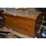 A 20TH CENTURY STAINED PINE TOOL CHEST, approximate size width 99.5cm x depth 52cm x height 48.5cm