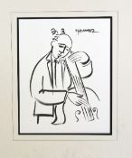 MARSHA HAMMEL, 'Cello Player', a print on paper, signed by artist, approximately 43cm x 34cm