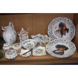 A GROUP OF CERAMICS, to include blue jasperware paperknife, Royal Albert 'Lady Carlyle' clock and