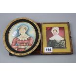 A MINATURE OF A LADY, circa 1800, together with another miniature watercolour of a Lady
