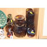 A GROUP OF MDINA GLASS, to include two tall texturedvases, two squat textured vases and a small