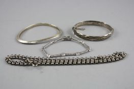 A MIXED LOT OF SILVER ETC, to include three bracelets and necklace
