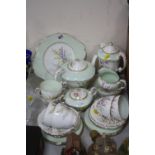 PARAGON TEAWARES, florally decorated, teapot, hot water jug, milk, sugar, six trios and cake plate