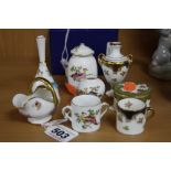 A GROUP OF CROWN STAFFORDSHIRE MINIATURES, to include loving cup, coal scuttle, vases etc (8)