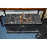 A PAINTED TOOL CHEST, containing a quantity of vintage hand tools, to include a Stanley No 100 1/2