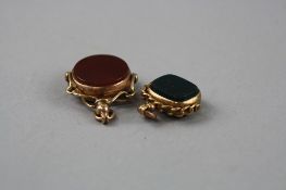 TWO 9CT GOLD HARDSTONE SWIVEL FOBS, total weight approximately 10.2 grams