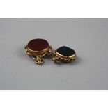 TWO 9CT GOLD HARDSTONE SWIVEL FOBS, total weight approximately 10.2 grams