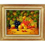 JOHN F SMITH, 'Fruit', an original oil painting on board, framed, approximately 39cm x 29cm