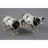 TWO BESWICK AYRSHIRE BULLS, Ch 'Whitehill Mandate' No 1454B (both with chipped horn)