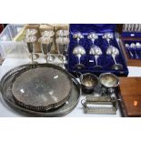 A QUANTITY OF PLATED WARE, including goblets, trays, etc