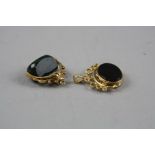 TWO 9CT GOLD HARDSTONE SWIVEL FOBS, total weight approximately 11.0 grams