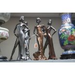 FOUR FRITH SCULPTURE FEMALE FIGURES, two of each design in silver finish and copper finish 'Pia' and