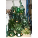 A COLLECTION OF LATE 19TH AND 20TH CENTURY GREEN COLOURED GLASS WARE, including vases, etc