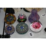 SIX GLASS PAPERWEIGHTS, to include Perthshire Millifore, Selkirk, Strathearn, Caithness etc