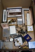 A MIXED LOT TO INCLUDE, WATCHES, COSTUME JEWELLERY, PENS ETC