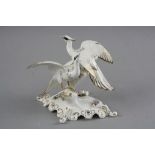 A BOXED ROYAL CROWN DERBY (UNFINISHED) CHELSEA BIRD FIGURE GROUP, with white, cream and gilt