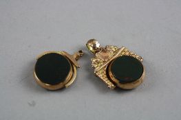 TWO GOLD HARDSTONE SWIVEL FOBS, total approximate weight 13.2 grams