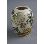 A SMALL MOORCROFT POTTERY VASE, 'Golden Lily' pattern on cream ground, impressed and painted marks