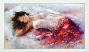 AFTER GARY BENFIELD. 'Repose in Red', a limited edition, hand embellished print 63/100, signed and