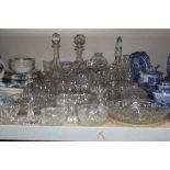 A COLLECTION OF GLASSWARE, including Webb Corbett, mostly bowls, vases decanters and jugs