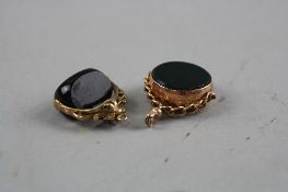 TWO 9CT GOLD HARDSTONE SWIVEL FOBS, total weight approximately 11.2 grams